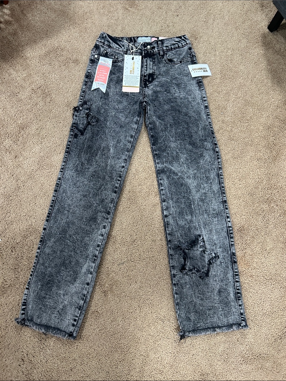 Girls' Distressed Washed Black Straight Leg Jeans - Celebrity Pink
